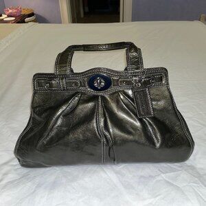 Coach Patent Leather Garnet Turnlock Satchel in Pewter (Style No. 13926)